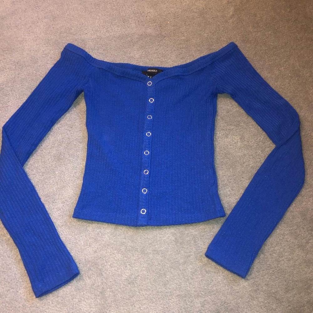 Blue Off-The-Shoulder Long Sleeve